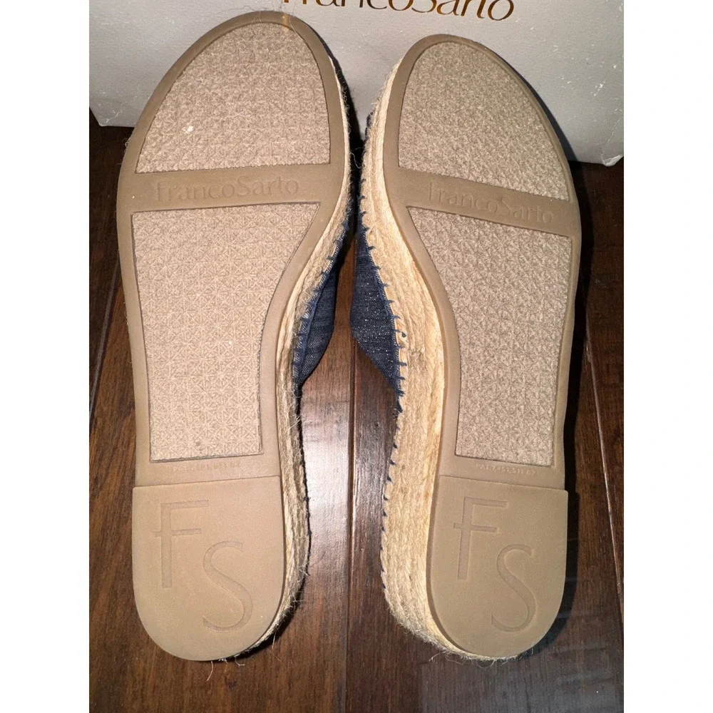 Franco Sarto Denim Espadrille Wedge Sandals Mule Blue Wide 8.5W Resortwear NWT